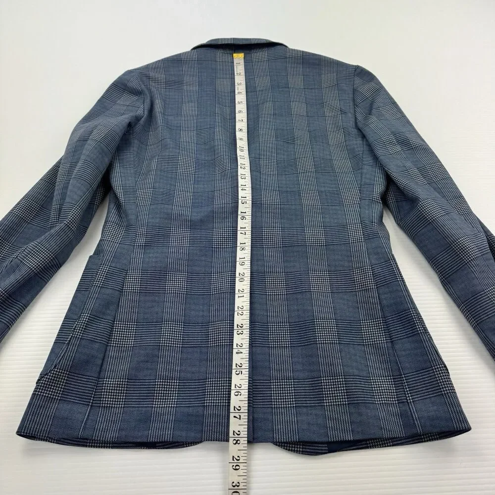 J Ferrar Slim Fit Sport Coat 34R Blue Plaid Windowpane Stretch Blazer Mens